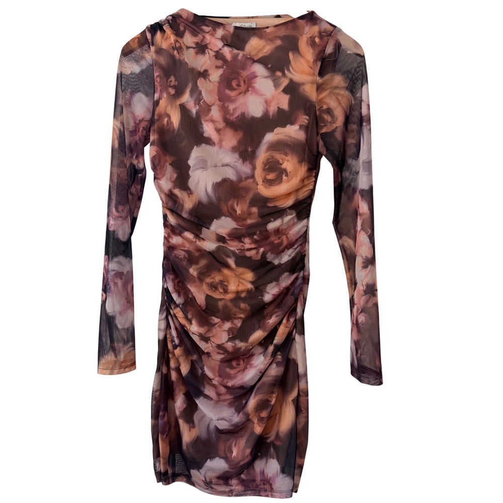 90s Y2K Bodycon Fairy Ethereal Grunge Sheer Floral Mesh Ruched Mini Dress  Small